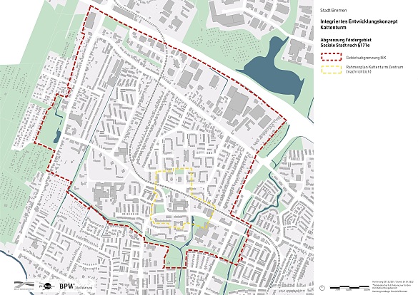 Stadtplan mit Abgrenzung des Fördergebiets in Kattenturm