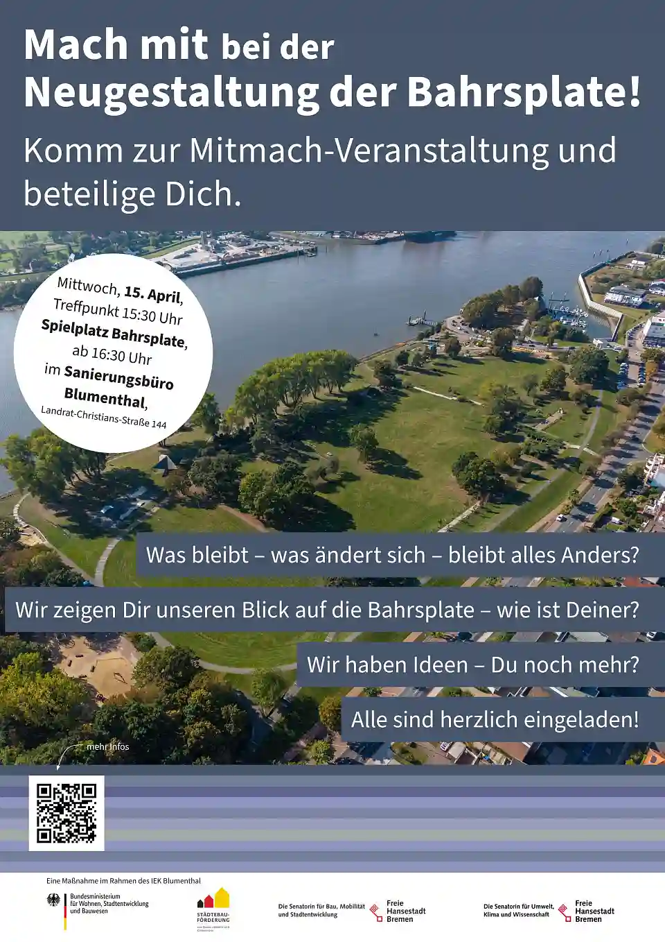 Ein Plakat mit Luftbild der Bahrsplate und einem Einladungstext zur B&uuml;rger:innenbeteiligung