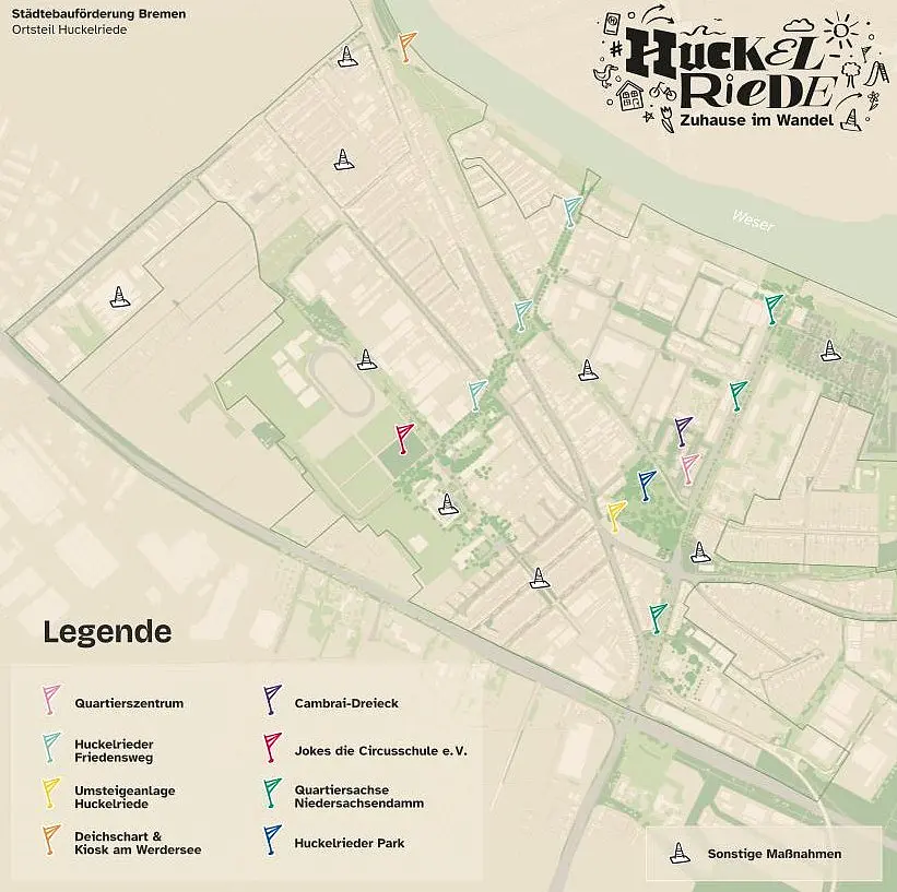 Die Abbildung zeigt eine Karte ausgewählter Einzelmaßnahmen in Huckelriede