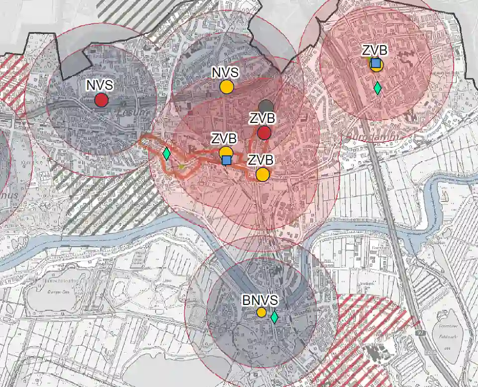 Grafik: Räumliche Nahversorgungssituation auf Stadtteilebene im Rahmen des kommunalen Zentren- und Nahversorgungskonzept