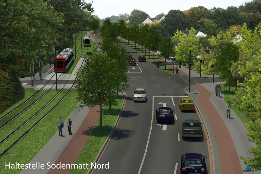 So könnte eine Haltestelle Sodenmatt Nord aussehen, fiktive Darstellung