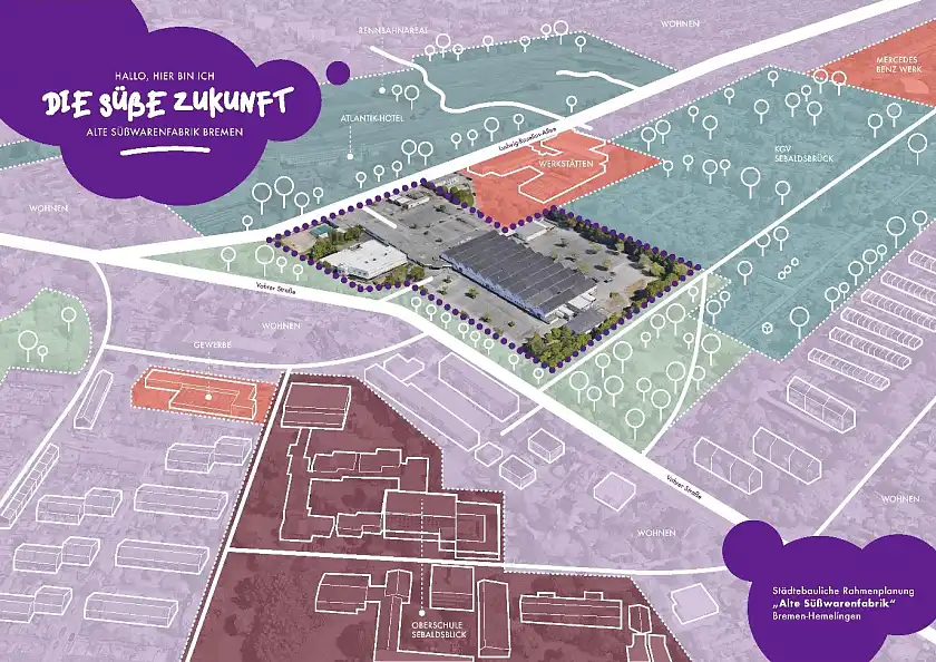 schematische Kartendarstellung des Gebiets der Süßwarenfabrik