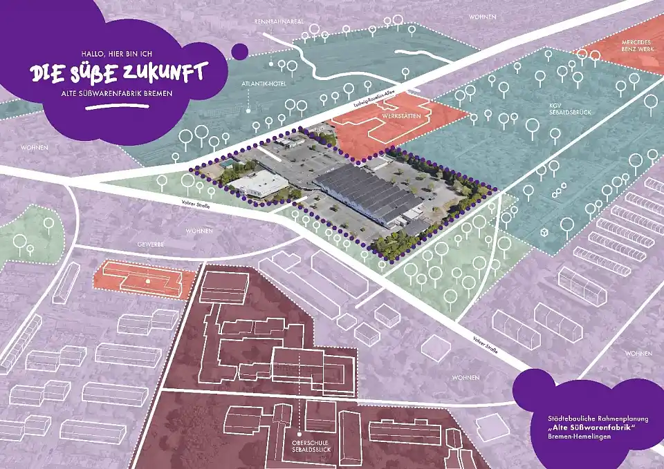 schematische Kartendarstellung des Gebiets der S&uuml;&szlig;warenfabrik
