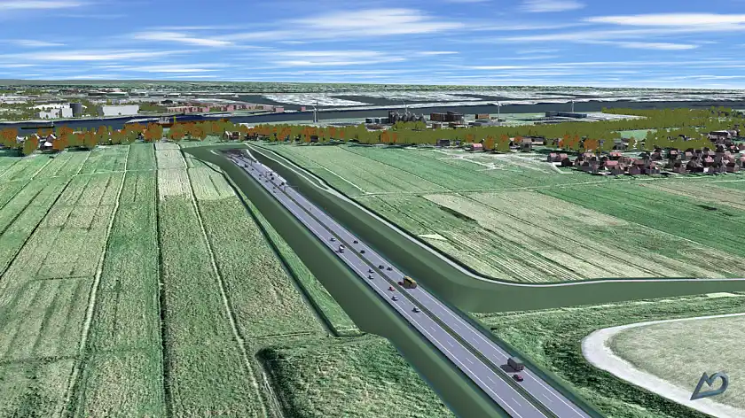 Hier sehen Sie eine Visualisierung des Autobahnringschlusses A 281 auf Höhe der Weserquerung (Bauabschnitt 4/4)