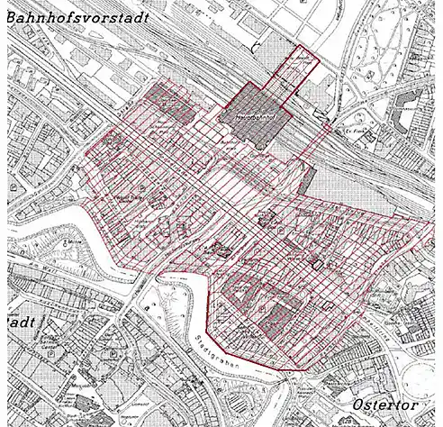 Stadtplanausschnitt mit markierten Waffen- und Messerverbotszonen