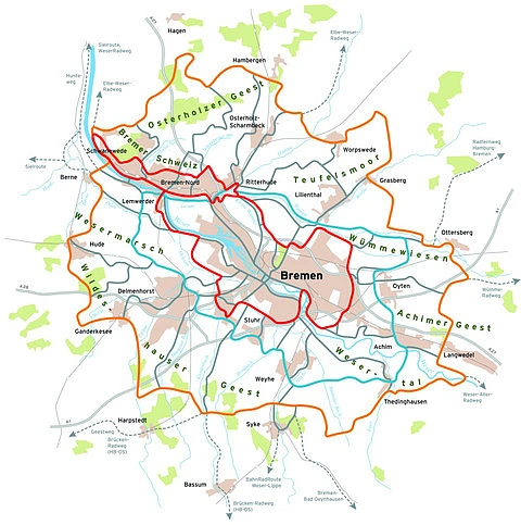 &Uuml;bersichtskarte des Gr&uuml;nen Rings Region Bremen