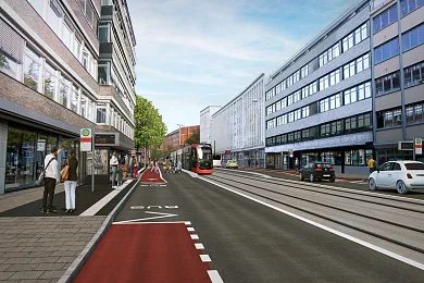 Visualisierung einer Straßenbahnführung in der Martinistraße