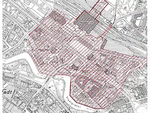 Stadtplanausschnitt mit markierten Waffen- und Messerverbotszonen
