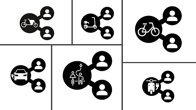 Pictogramm mehrerer Diagramme, die Sharing-Konzept symbolisieren