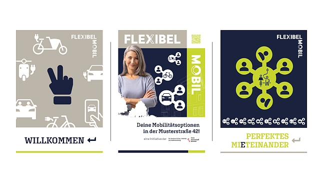 Abbildung mehrerer Broschüren zur Kommunikation von Mobilitätskonzepten